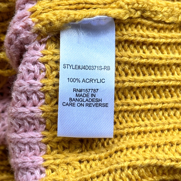 SAKS FIFTH AVENUE Colorblock Frayed Hem Sweater V-Neck Knit Pink Green Yellow - Picture 8 of 9